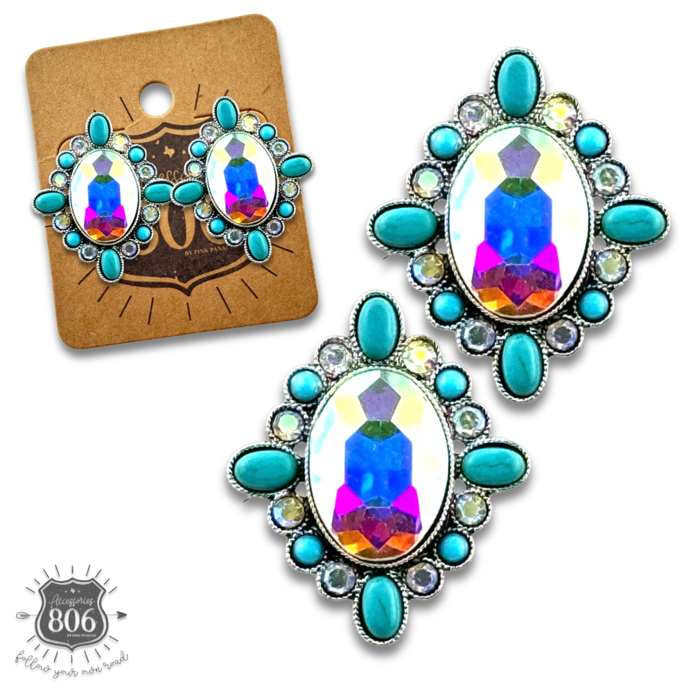 Western oval rhinestone post earring