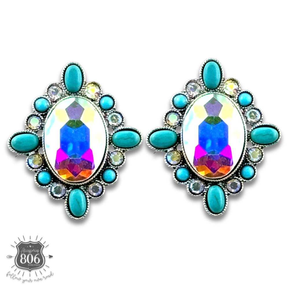 Western oval rhinestone post earring