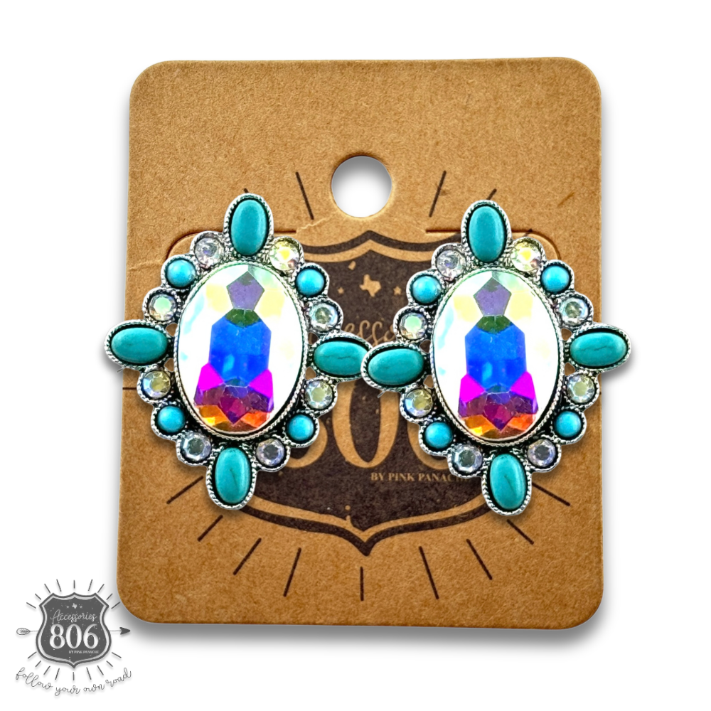 Western oval rhinestone post earring