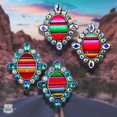 Western serape oval and rhinestone earring
