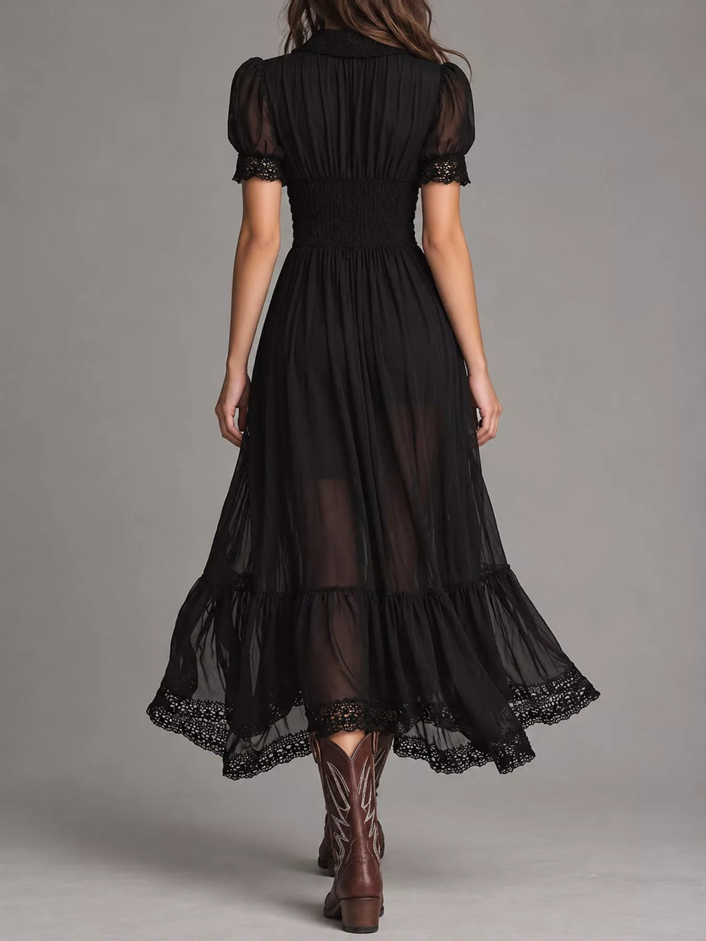 Button-Down Midi Dress with Lace Trim