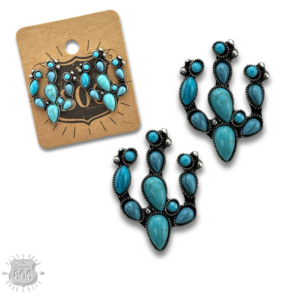 Turquoise color stone cactus earring