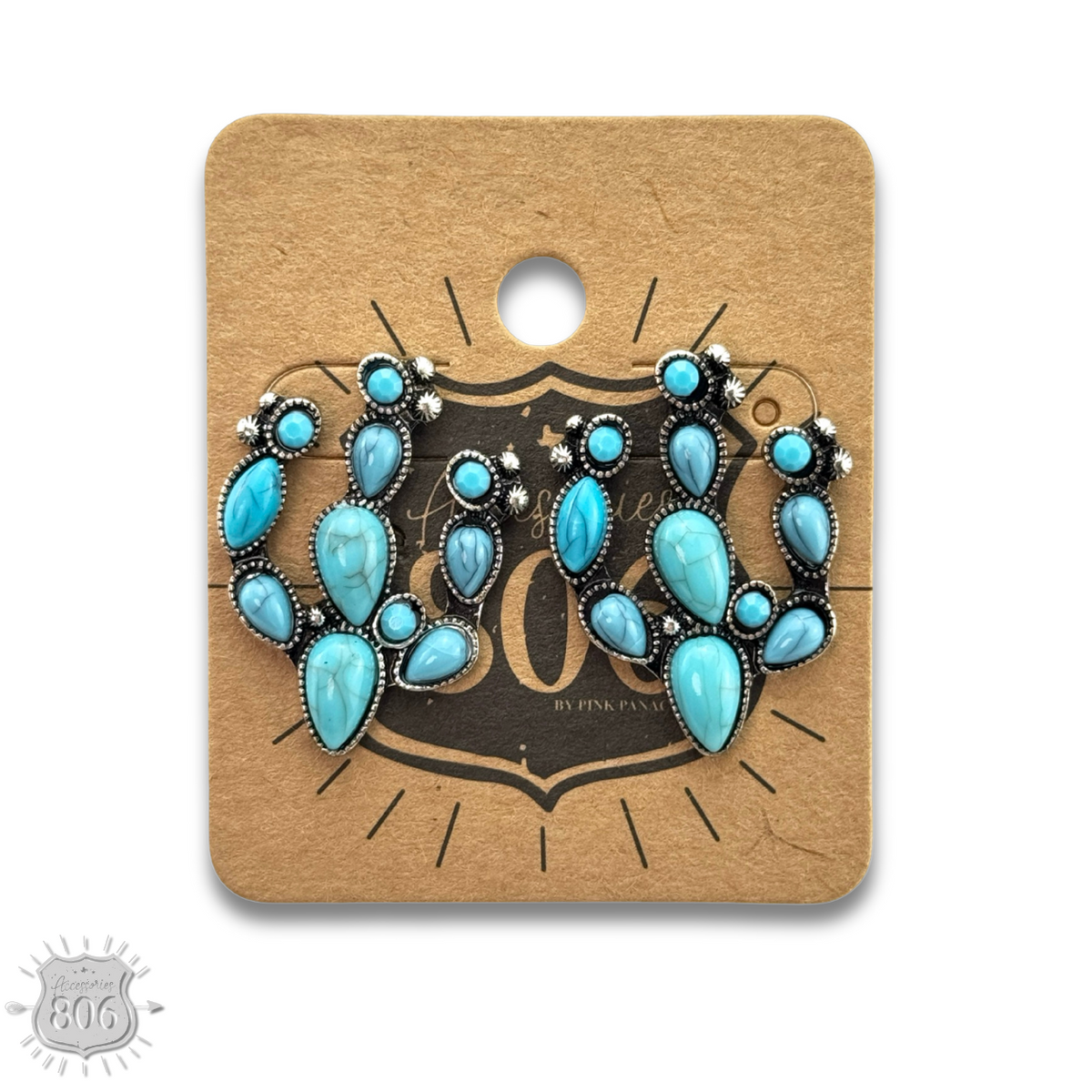Turquoise color stone cactus earring