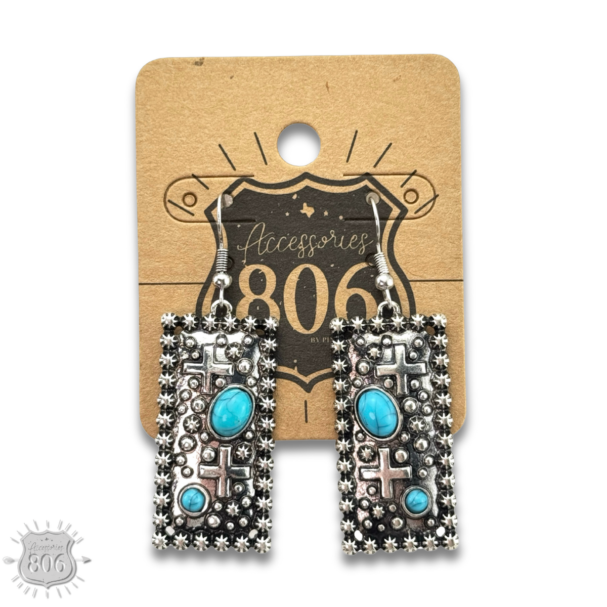 Western style rectangle earring with turquoise features