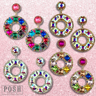 Rhinestone circle dangle earring on rhinestone post