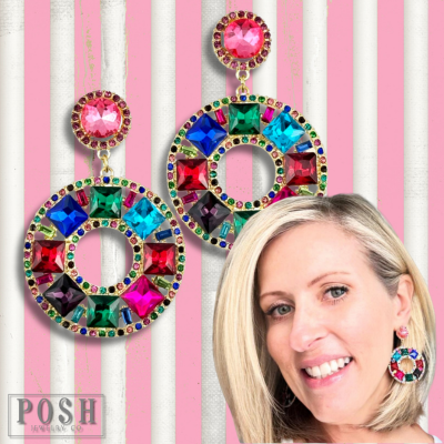 Rhinestone circle dangle earring on rhinestone post