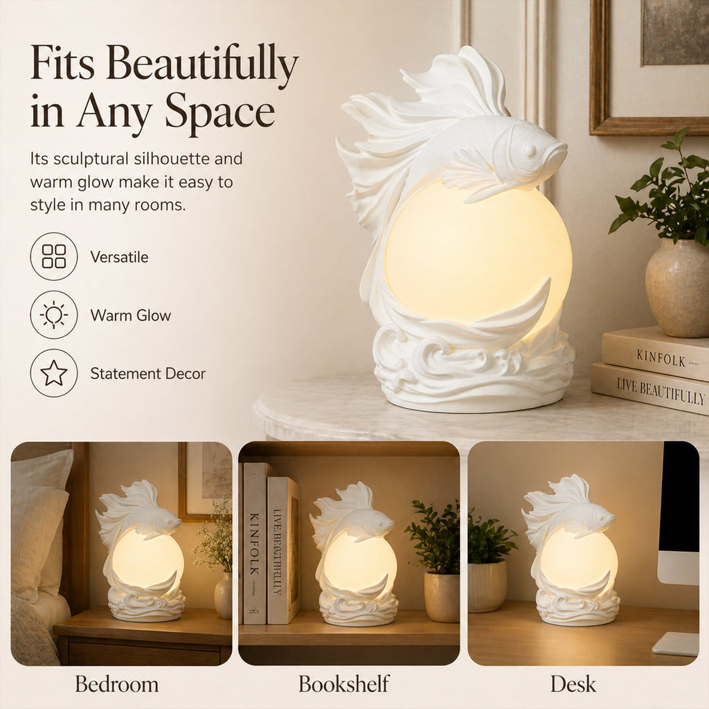 3D Printed Betta Fish Ambient Table Lamp, Sculptural Fish Night Light With Warm Glow, Decorative Desk Lamp For Bedroom Bookshelf Home Decor