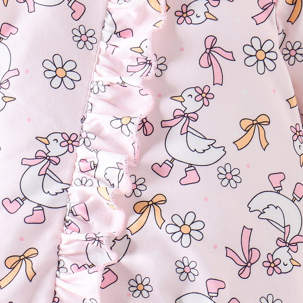 Cute Baby Girl Long-sleeve Bodysuit With A Little Duck Print
