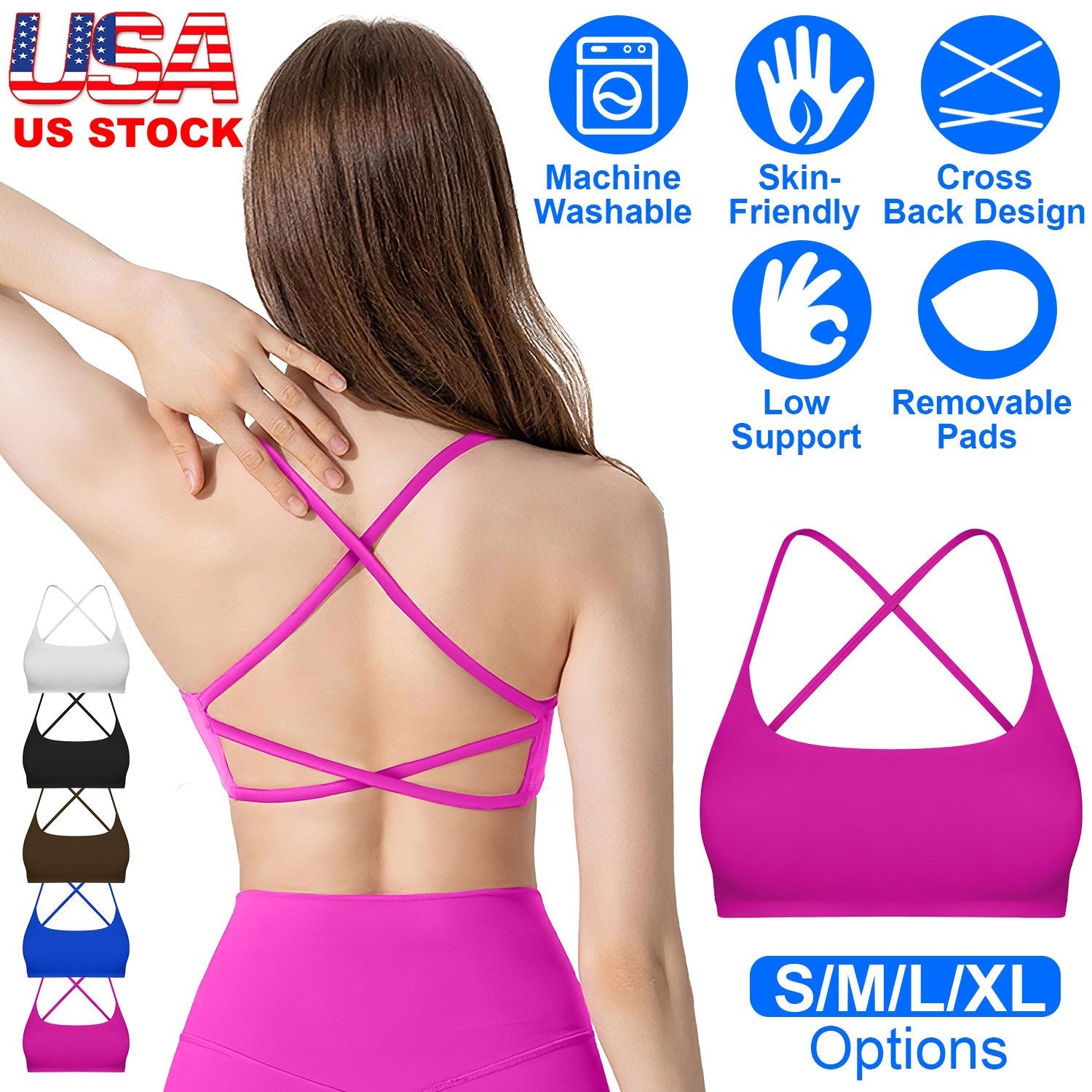 Cross Back Padded Sports Bra with Removable Pads