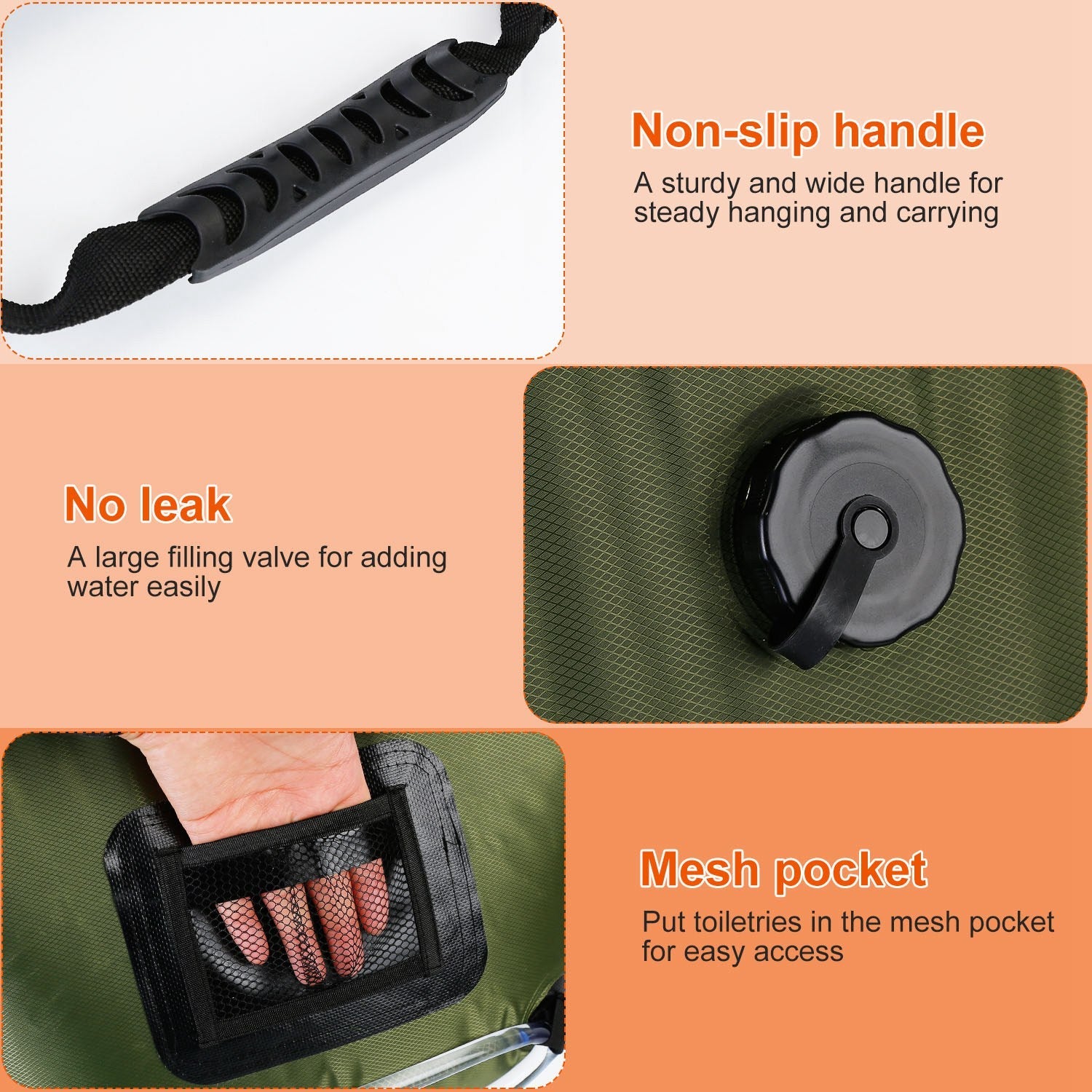 5Gal Solar Heating Camping Shower Bag w/ Removable Hose And Shower Head Portable Shower Bag for Beach Traveling Hiking