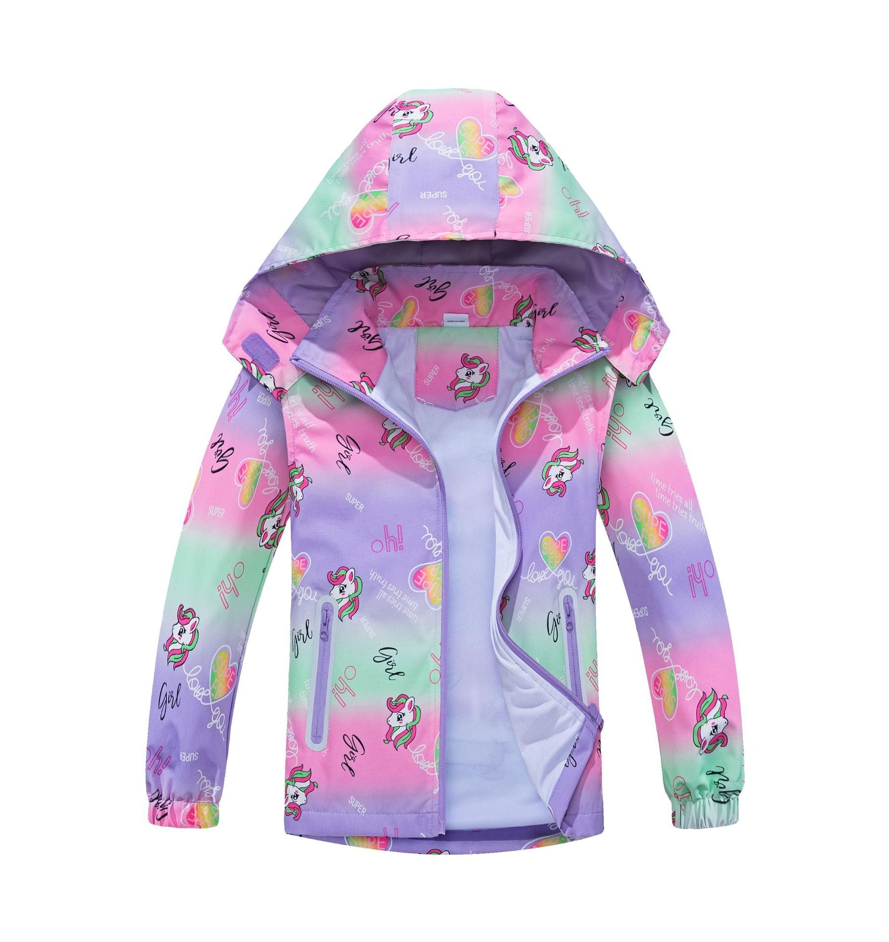 Springautumn New-arrival Dinosaur-print Gradient-color Zip-up Hoodie For Boys And Girls