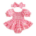Girls' Bubble-Sleeve Romper With Tie-Dye Floral Print