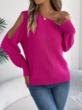 Cold-Shoulder Ribbed Knit Openwork Sweater
