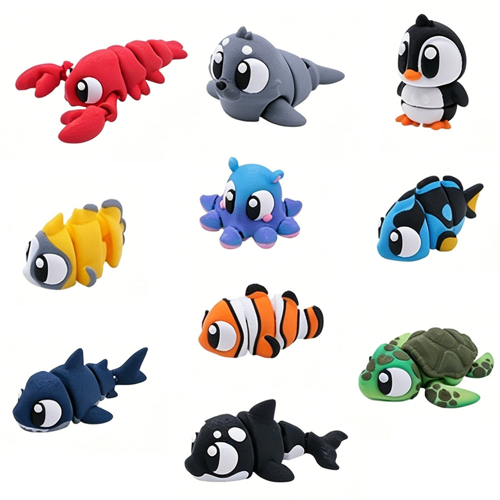 10PCS 3D Printed Mini Ocean Animal Figures Set