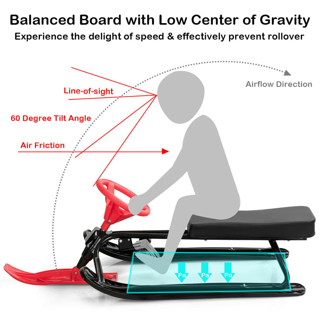 Kids Snow Sand Grass Sled w/ Steering Wheel and Brakes