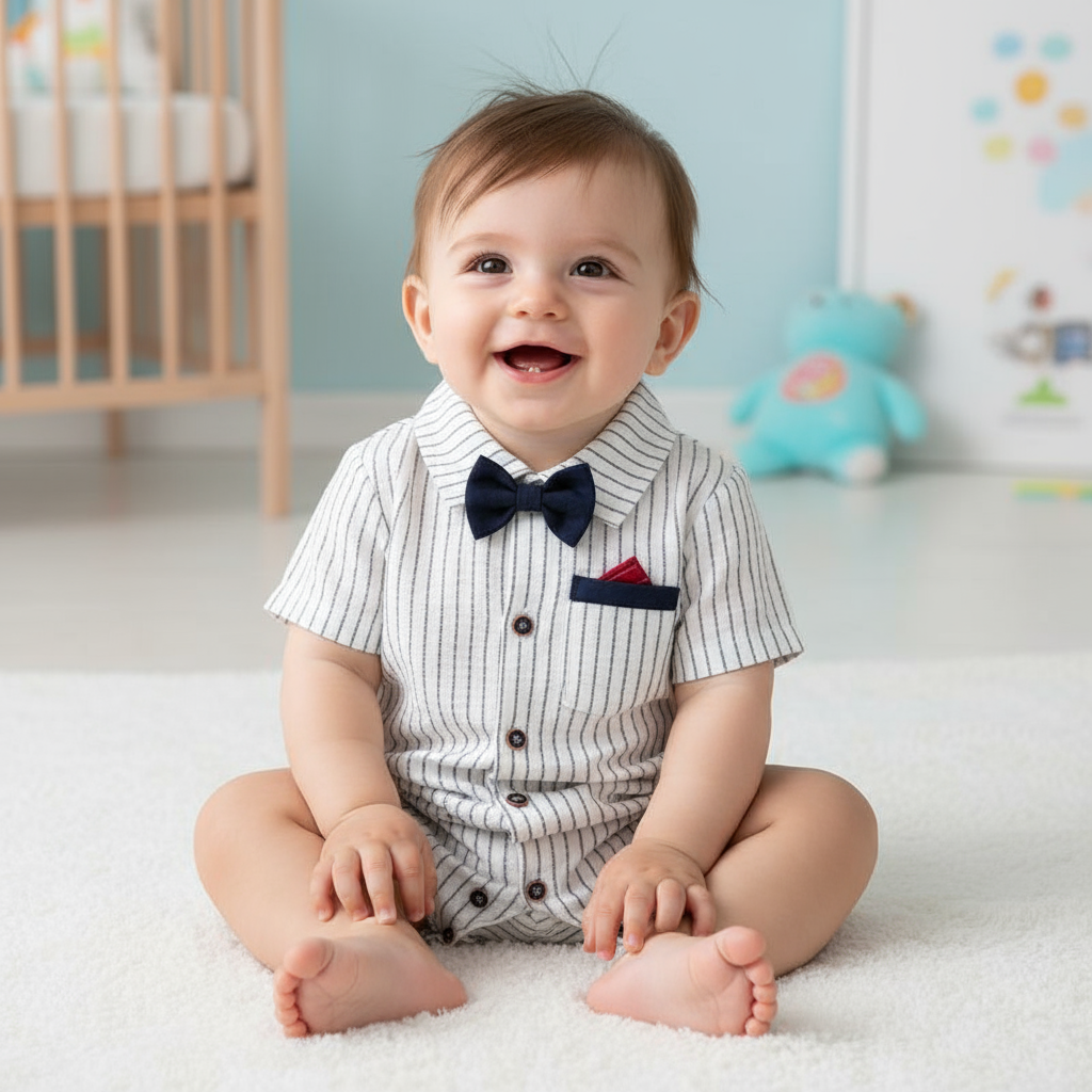 Baby Boy Striped Jumpsuit with Bow Tie