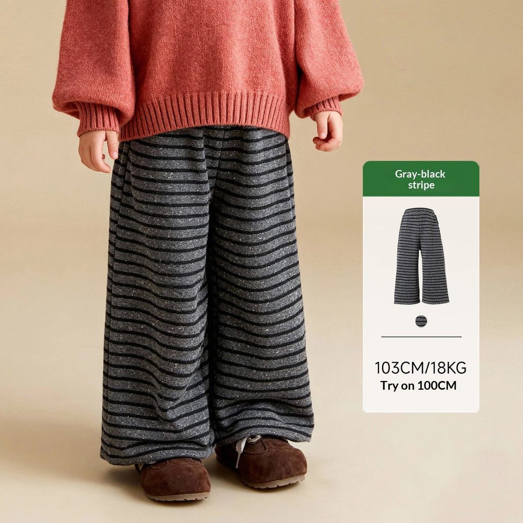 Girls Striped Loose-fit Casual Wide-leg Pants