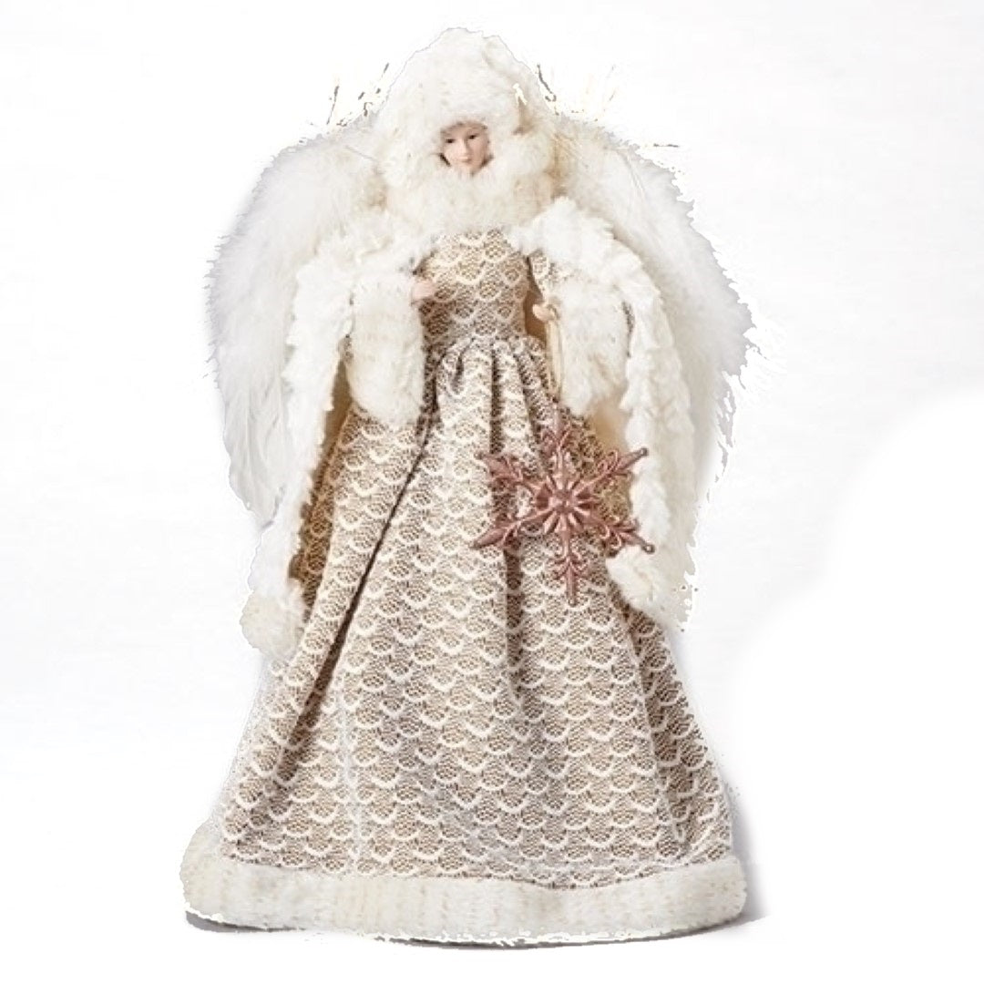 16" White and Gold Scalloped Angel Tree Topper