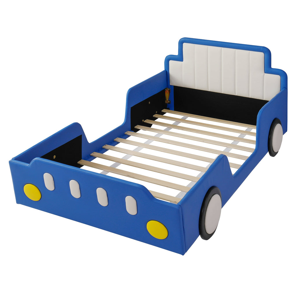 Twin Size Race Car-Shaped Platform Bed with Safety Rails - Red/Blue