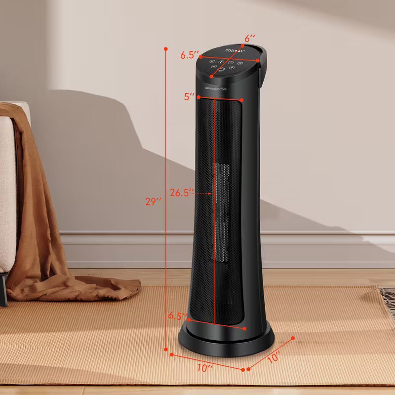 1500W Portable PTC Ceramic Space Heater with Thermostat and Timer