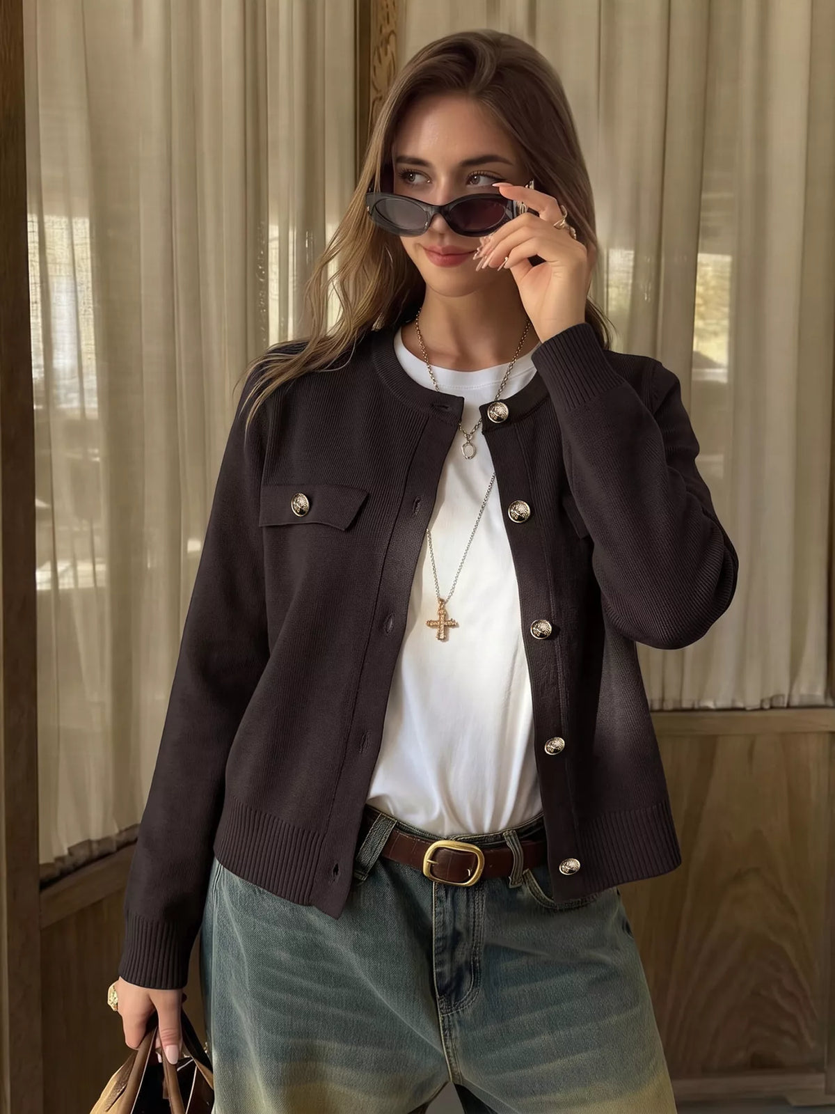 Button Down Long Sleeve Cardigan