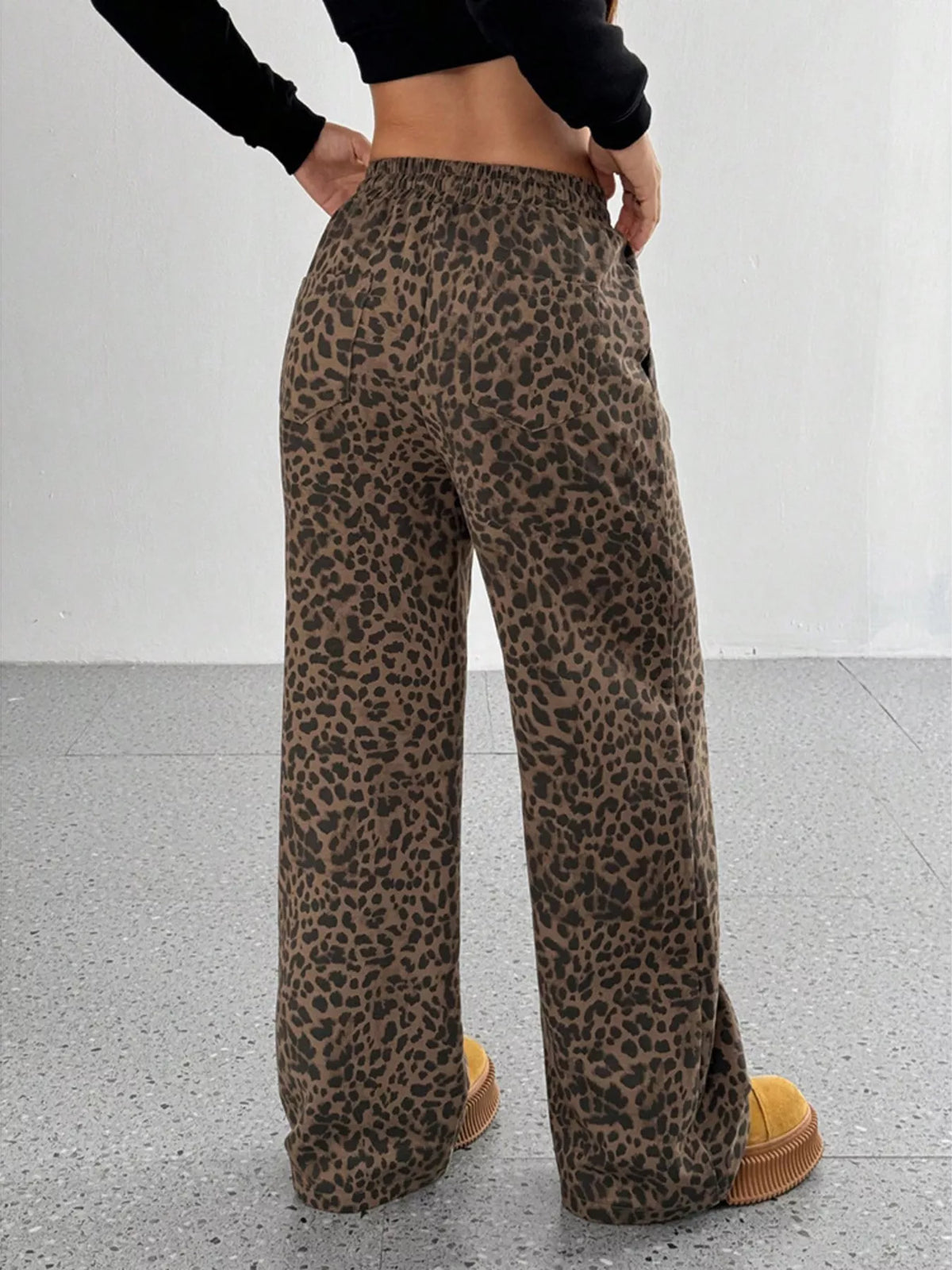 Leopard Wide-Leg Drawstring Pants