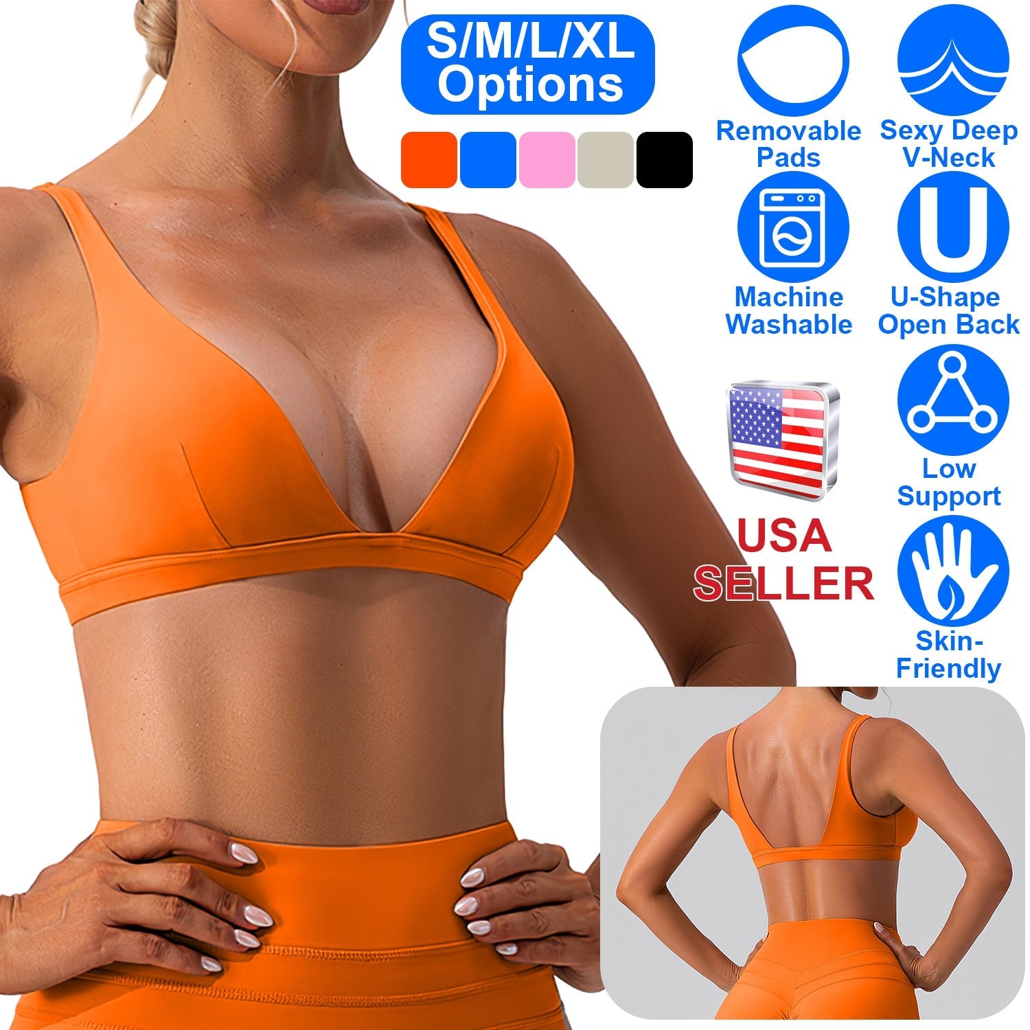 Women Deep V-Neck Sports Bra for Gym - Low-Impact Comfort