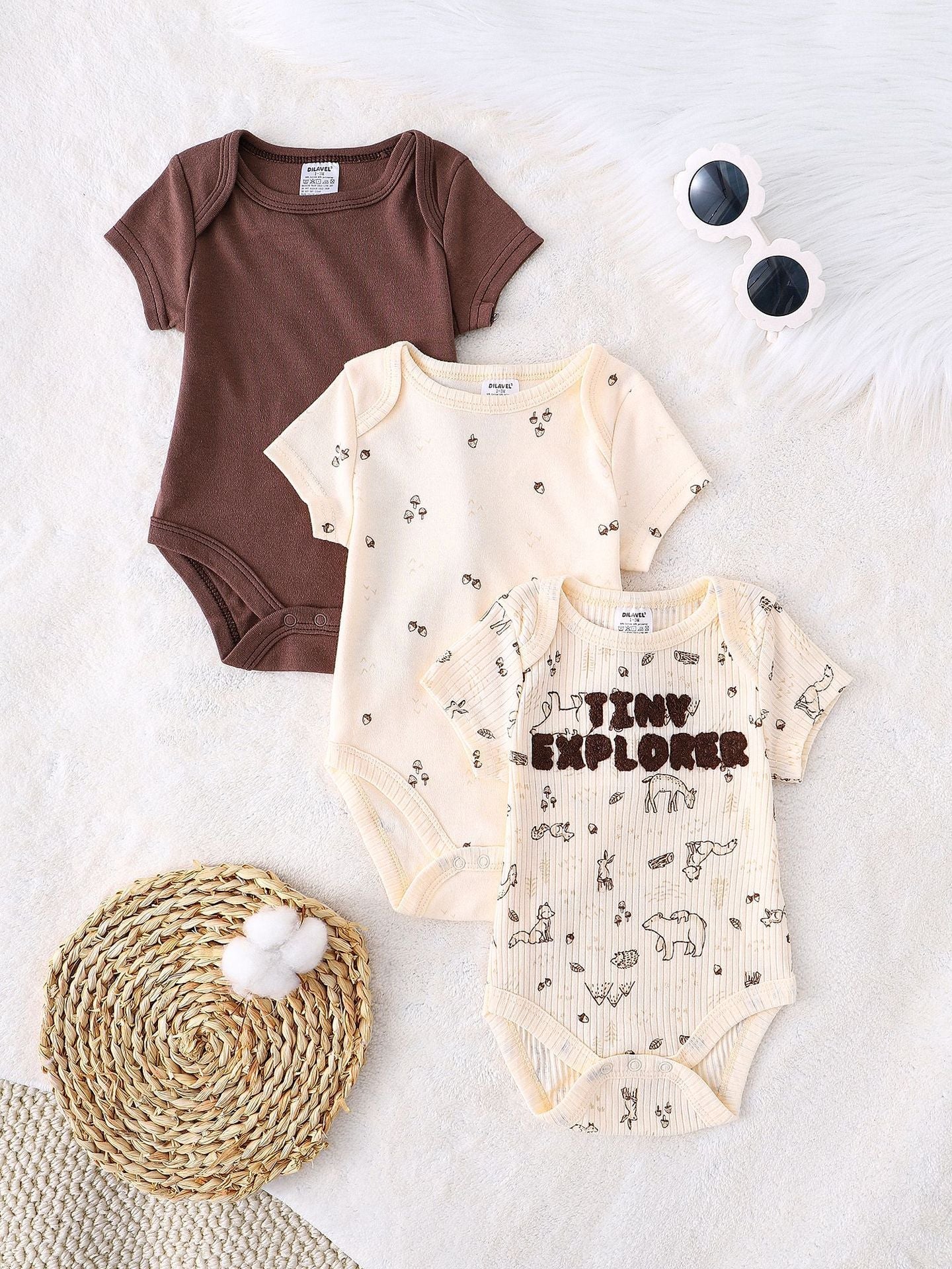Infant And Toddler Cartoon Embroidered Romper Set Newborn Three-Piece Kit