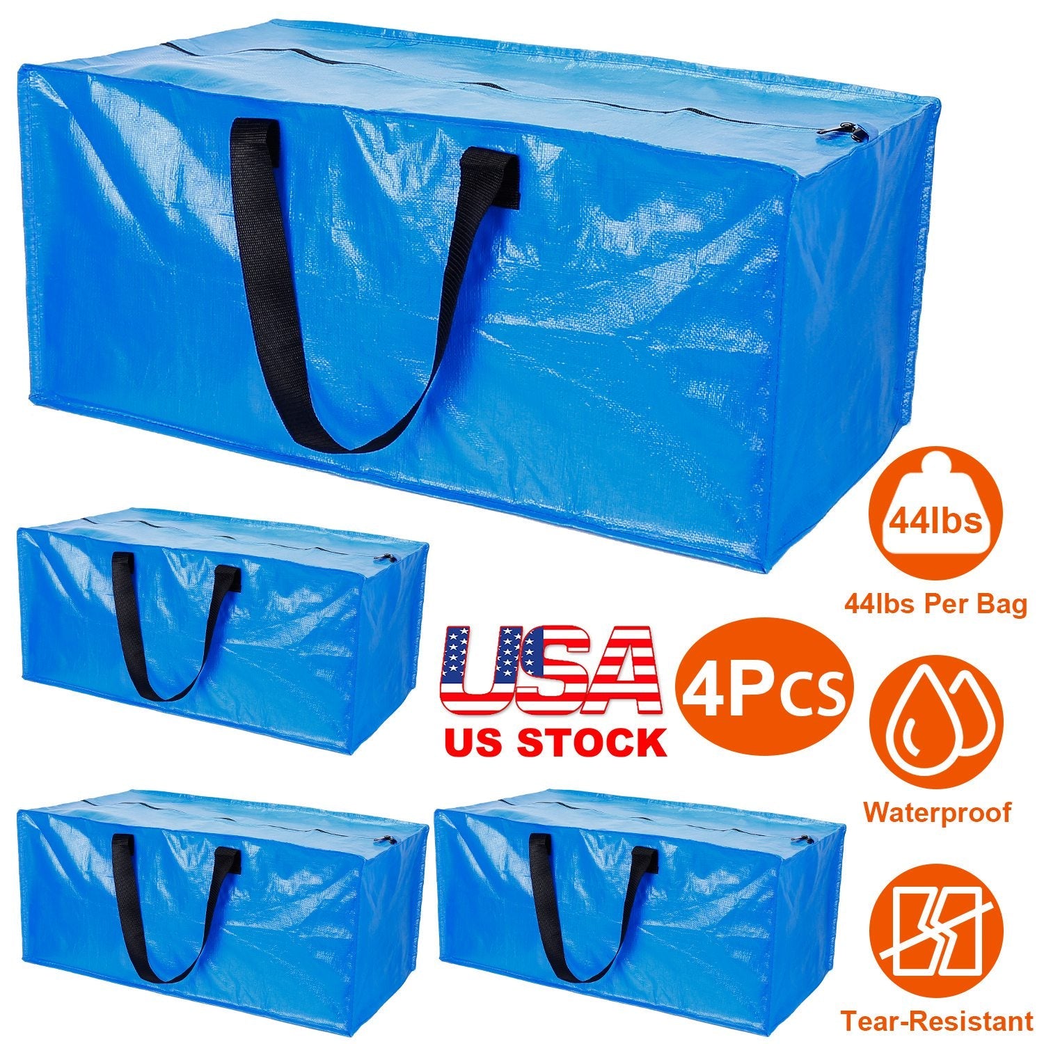 Moving Bags Heavy Duty Storage Totes - Blue 4 Pack