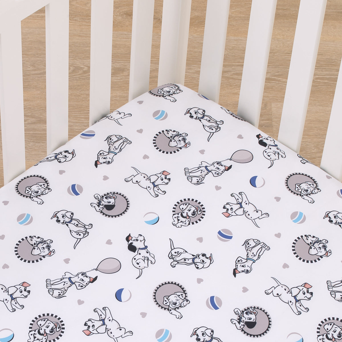 Disney 101 Dalmatians Gray, Black, White, and Blue Puppies Super Soft Nursery Fitted Crib Sheet