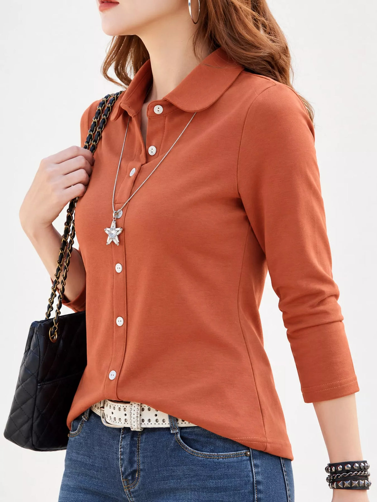 Full Size Button-Down Long Sleeve Shirt Plus Size