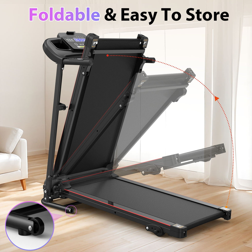 Foldable Electric Treadmill With 2.5Hp Motor, 12Km / H Speed, 3 Incline Levelstooth Music, Heart Rate Sensor, Spacious Running Belt For Indoor - Black