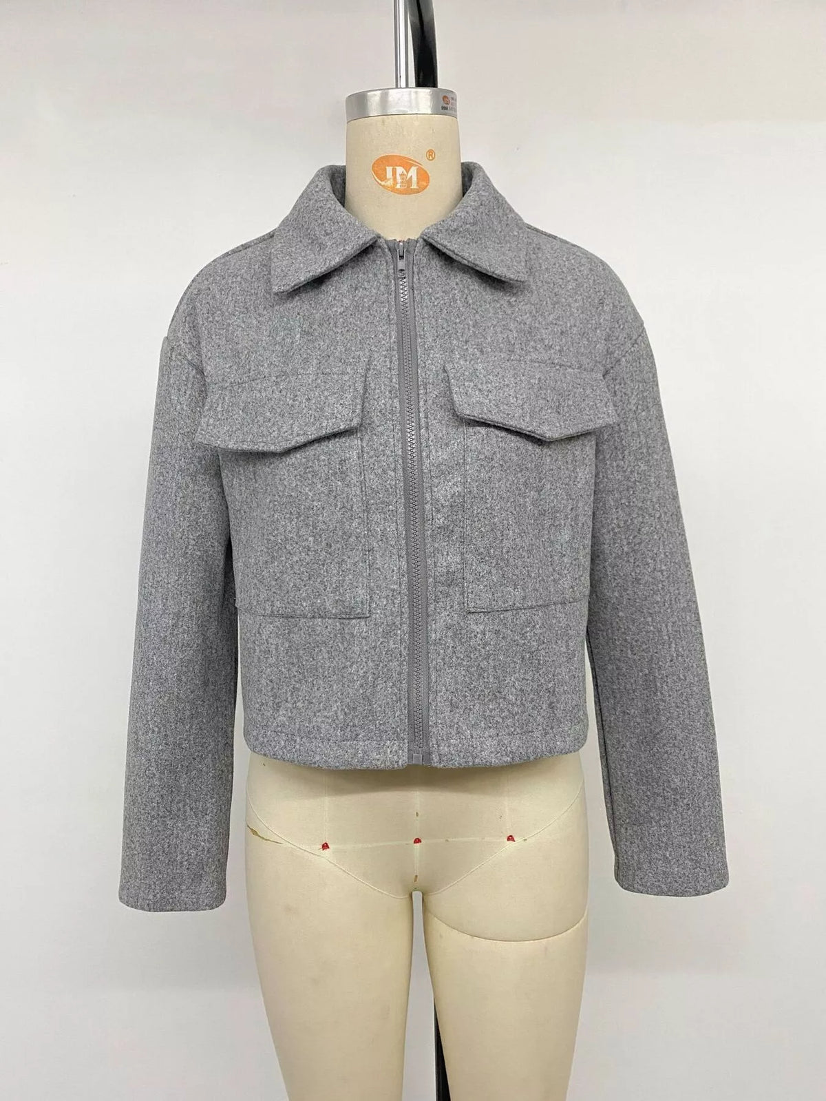 Zip Up Cropped Shacket with Flap Pockets