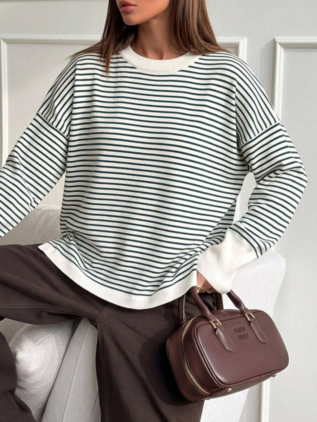 Striped Round Neck Knit Top