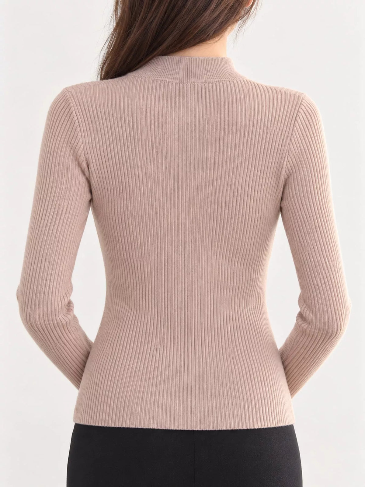 Elegant Slim-Fit Ribbed Mock Neck Knit Top