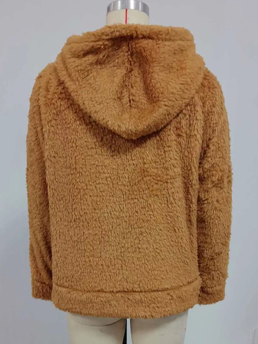 Drawstring Sherpa Zip-Up Hoodie