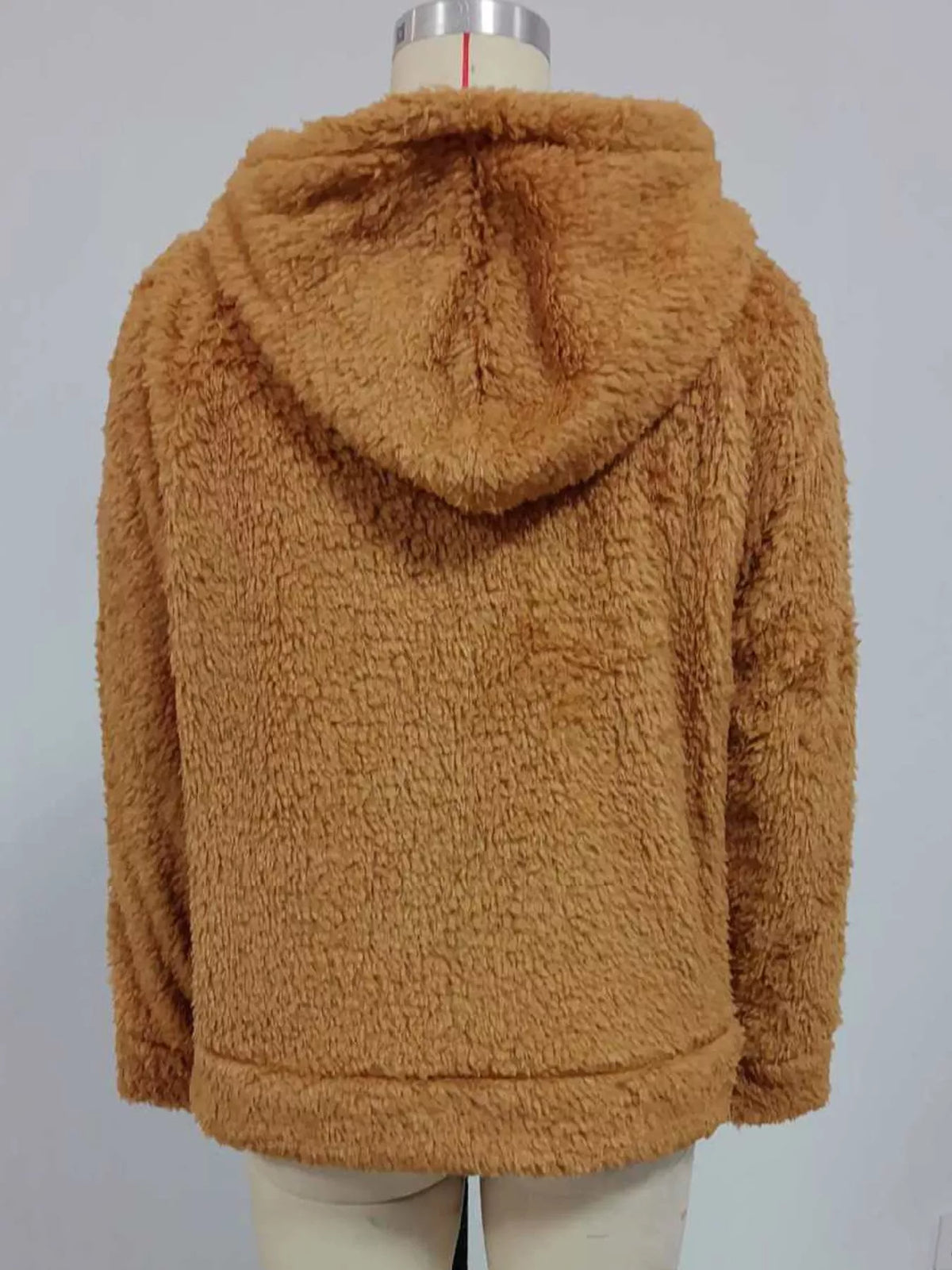 Drawstring Sherpa Zip-Up Hoodie