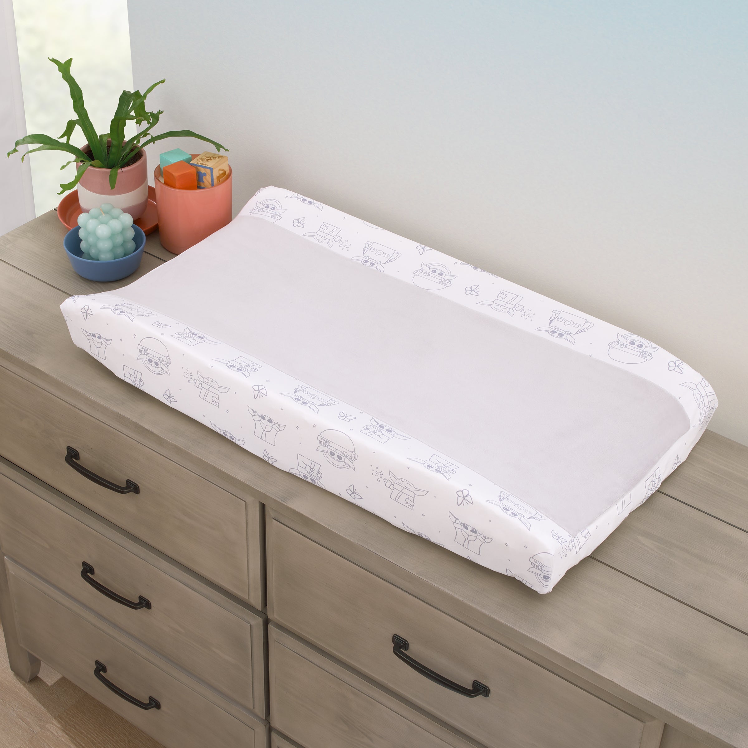 Grogu Cutest in the Galaxy Cream and White Super Soft Contoured Changing Pad Cover