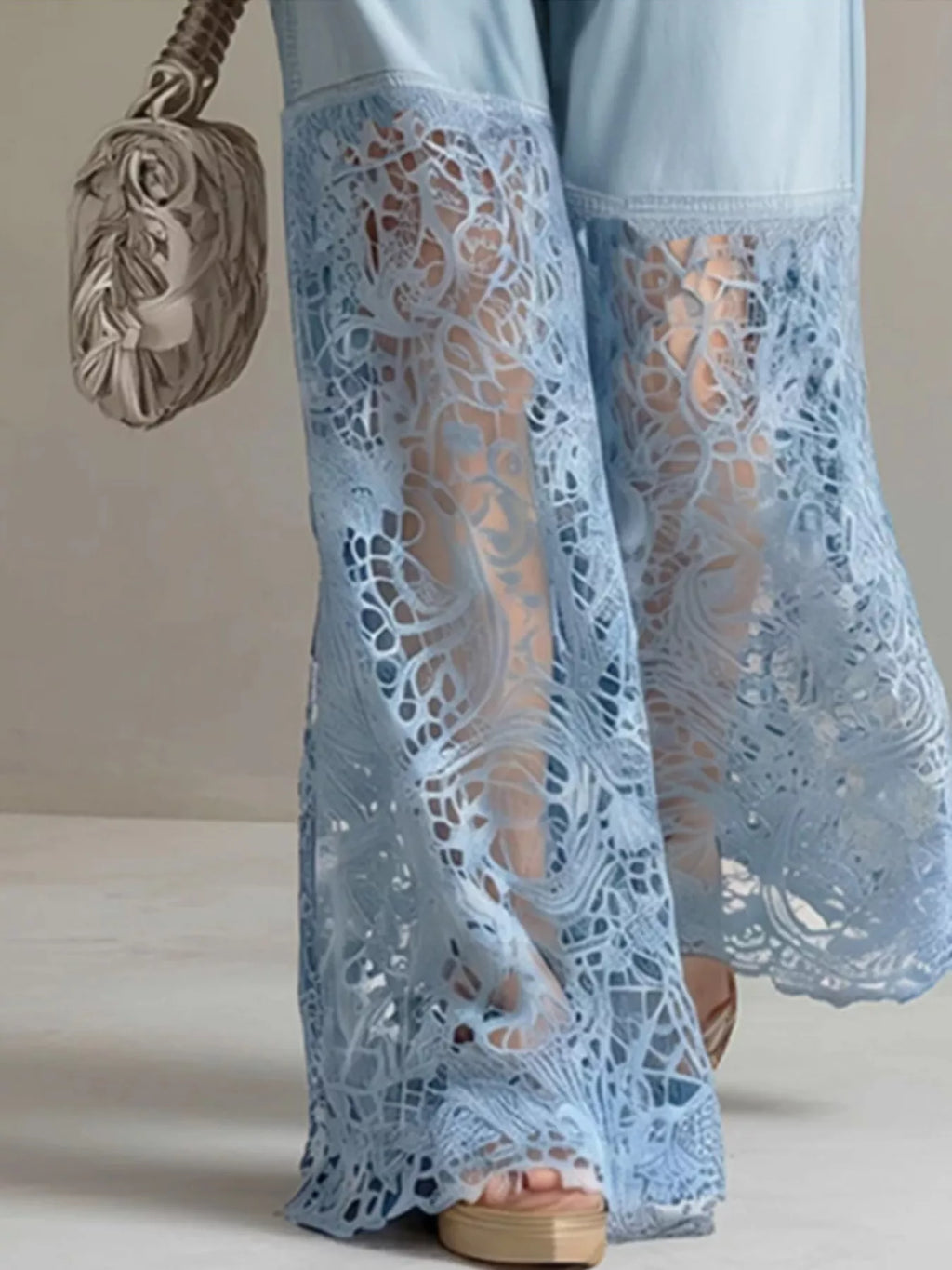 Lace Patchwork Wide Leg Jeans
