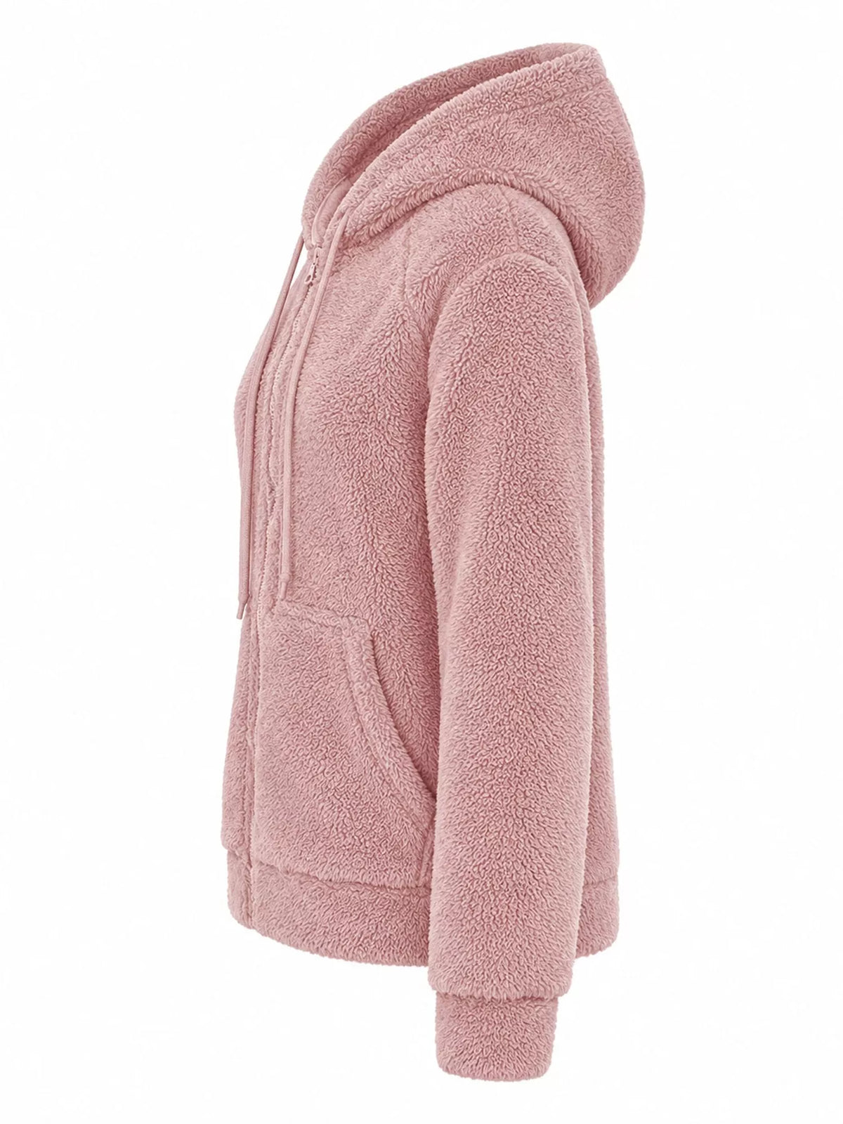 Drawstring Sherpa Zip-Up Hoodie