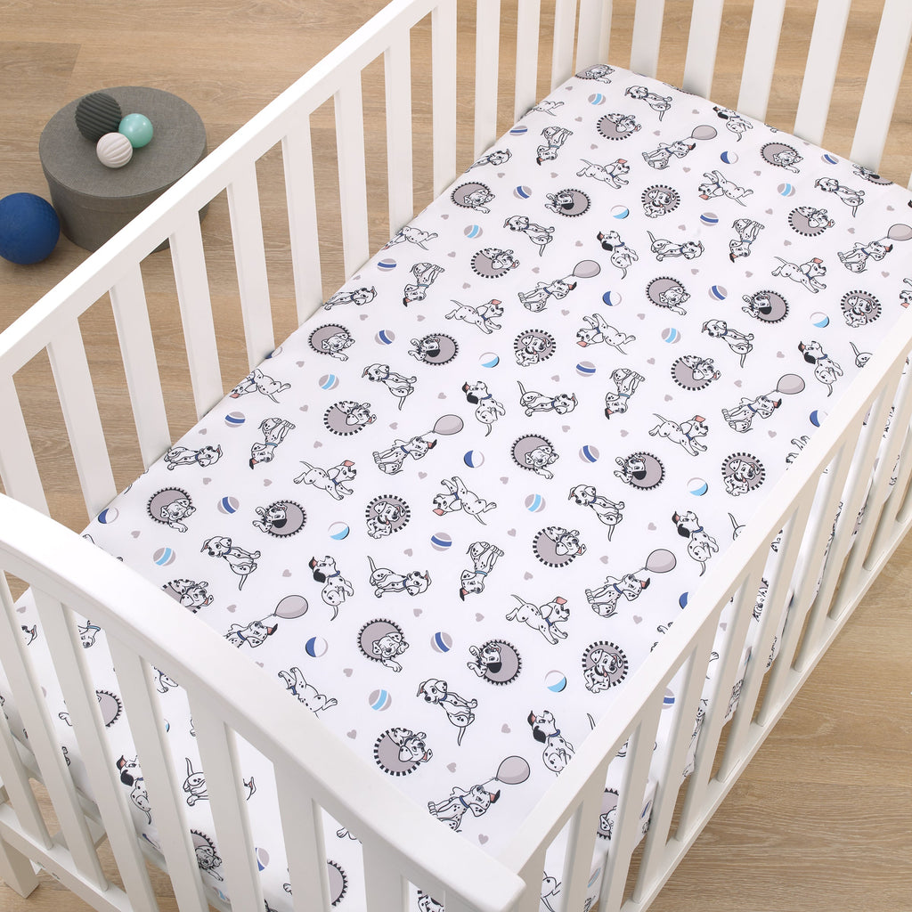 101 Dalmatians Gray, Black, White, and Blue Puppies Super Soft Nursery Fitted Mini Crib Sheet