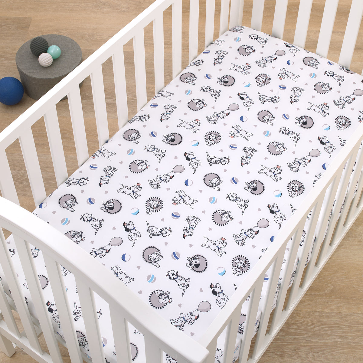 101 Dalmatians Gray, Black, White, and Blue Puppies Super Soft Nursery Fitted Mini Crib Sheet