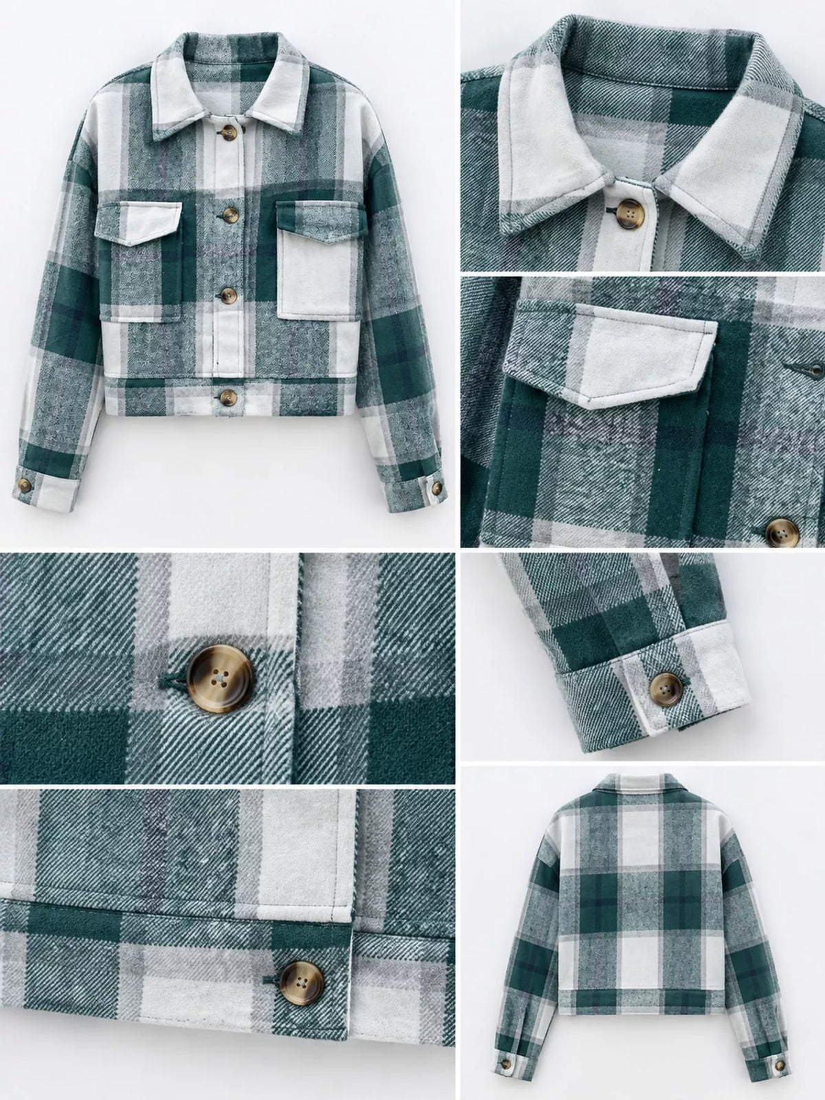 Plaid Button-Front Cropped Jacket