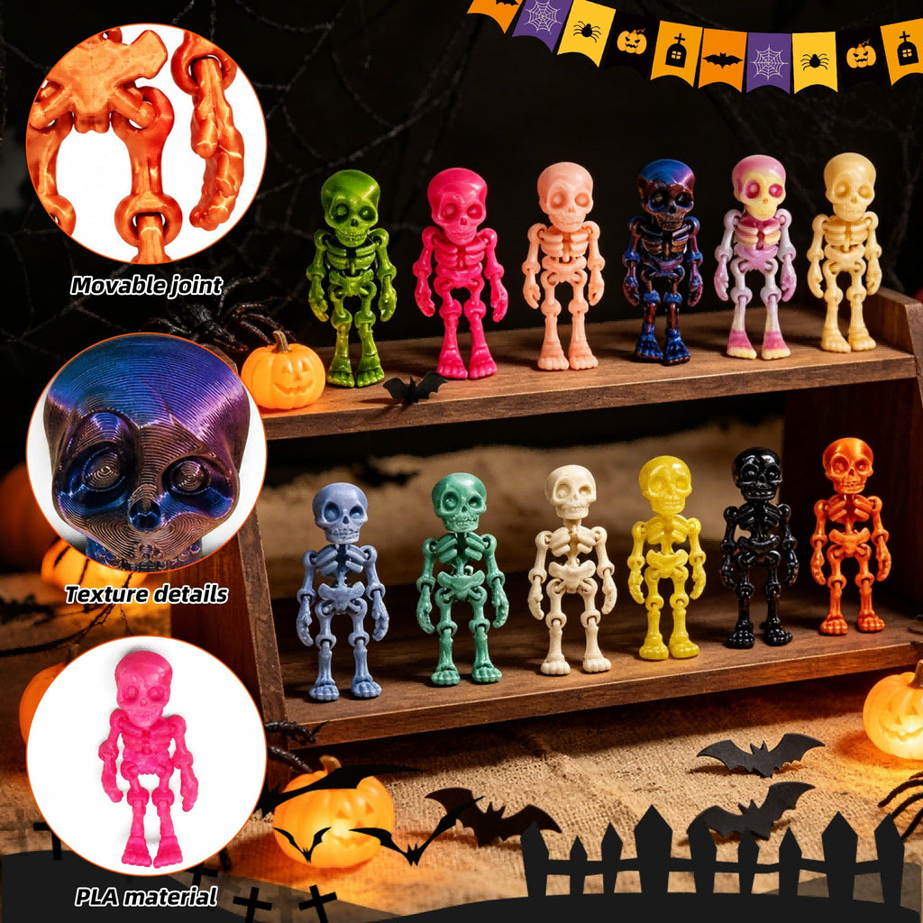 30PCS 3D Printed Mini Skeleton Decorations Articulated Halloween Party Desk Decor