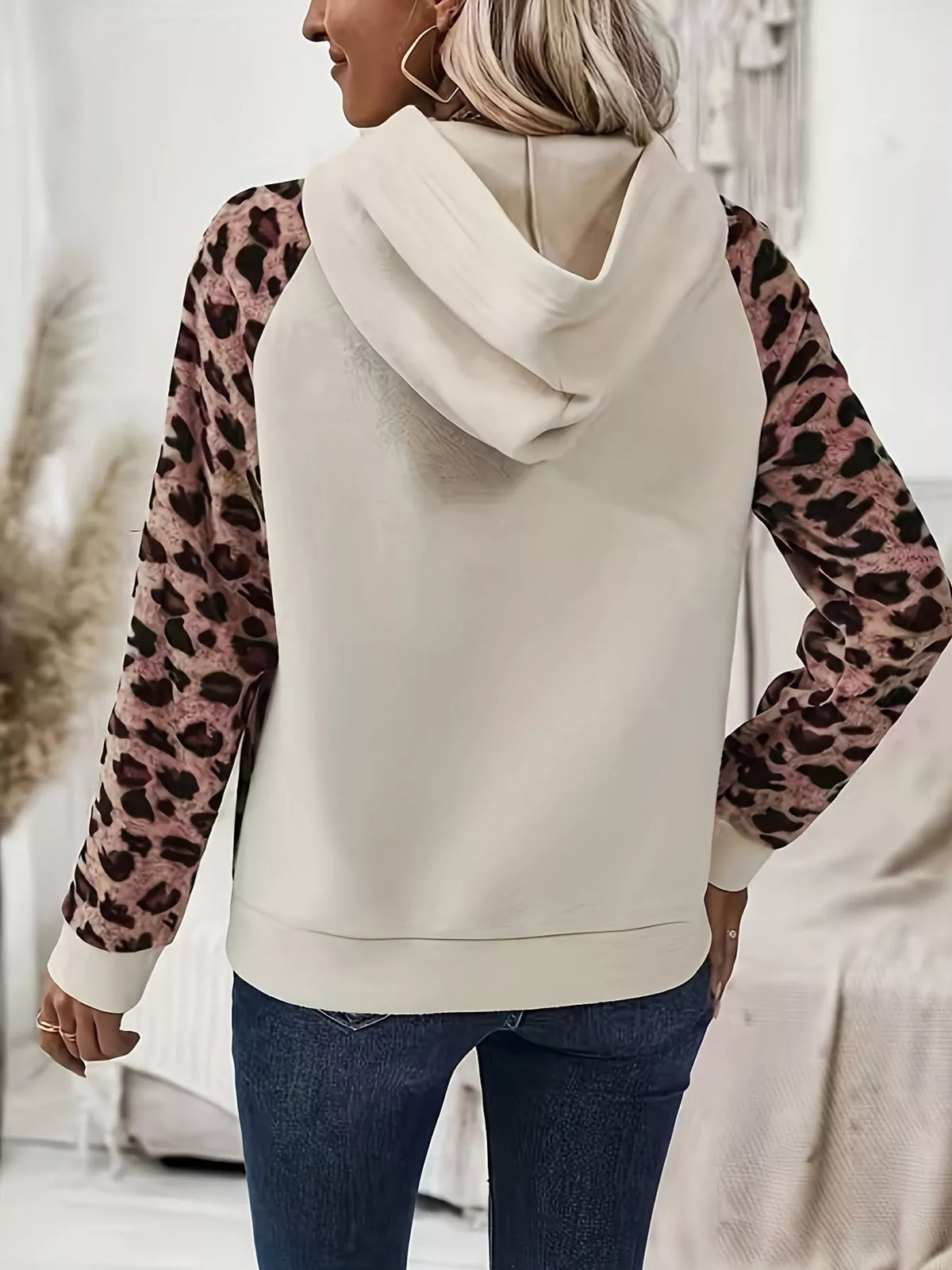 Leopard Button Detail Hoodie