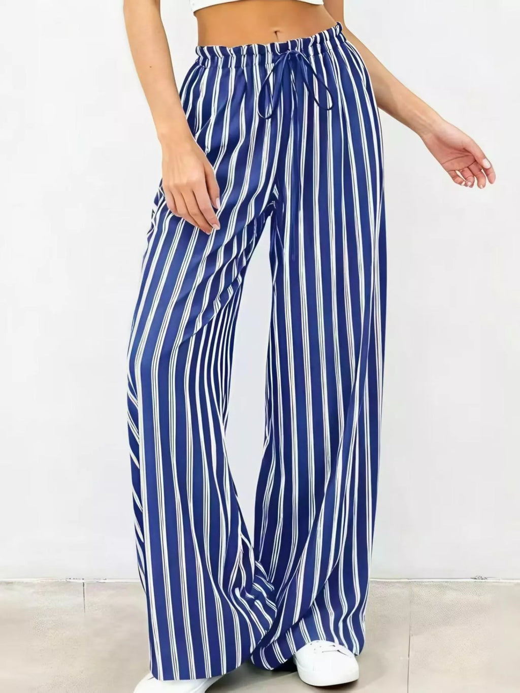 Striped Wide-Leg Drawstring Pants