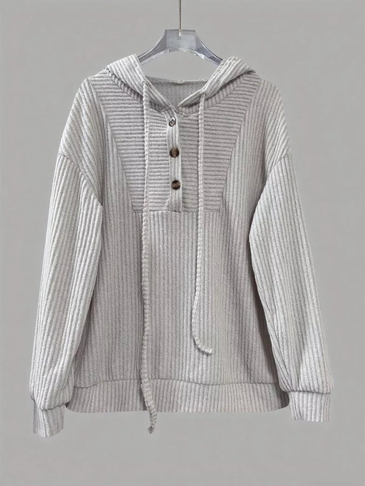 Button-Front Drawstring Hoodie