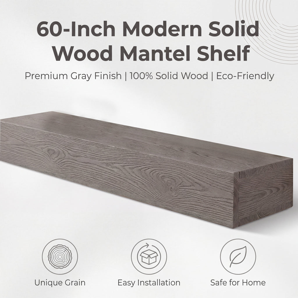 60" Rustic Embossed Wood Fireplace Mantel,Wall-Mounted & Floating Shelf for Home Decor