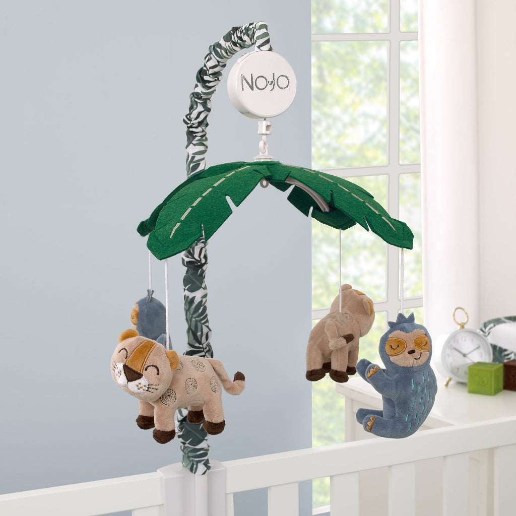 Jungle Paradise Green, Gray, and Tan Plush Leopard and Sloth Musical Mobile
