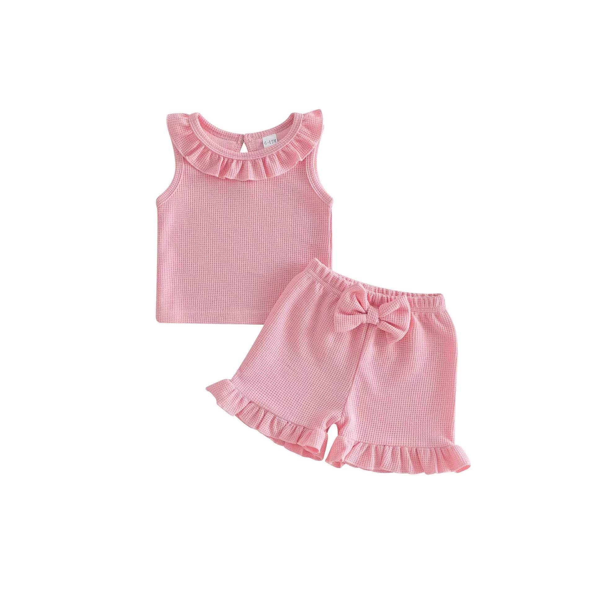 Solid-color Top Waffle-knit Shorts Set